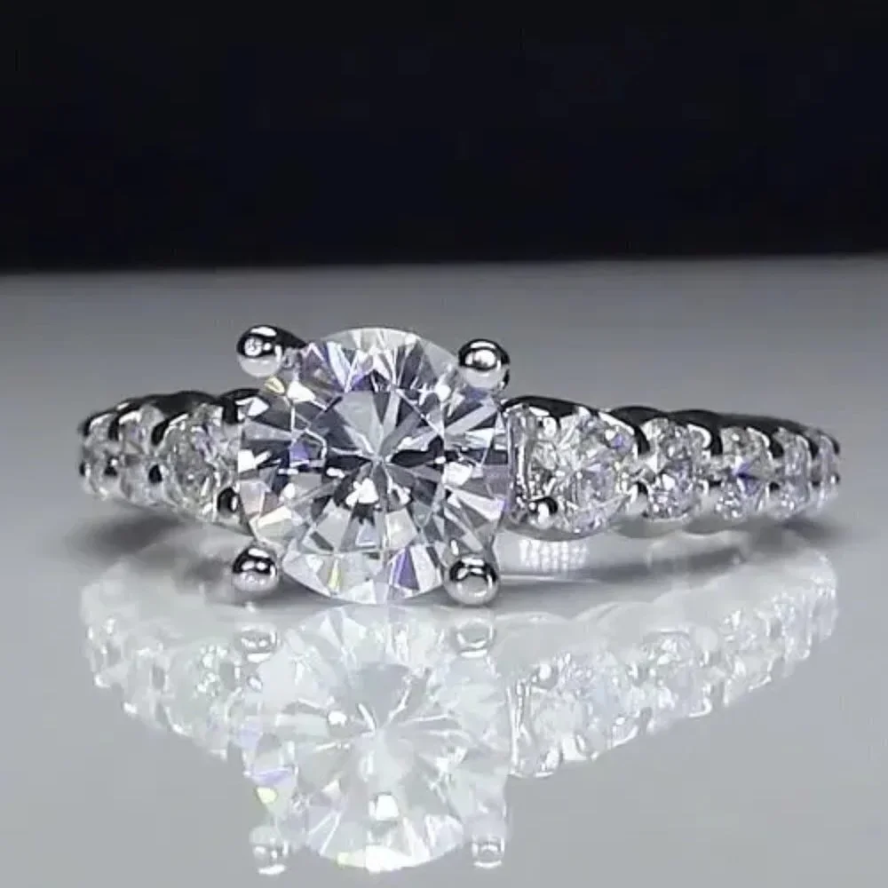 💍"Engagement Anillos Sparkling Round Cubic Silver Plated  UNVN12068 - Picture 2 of 2
